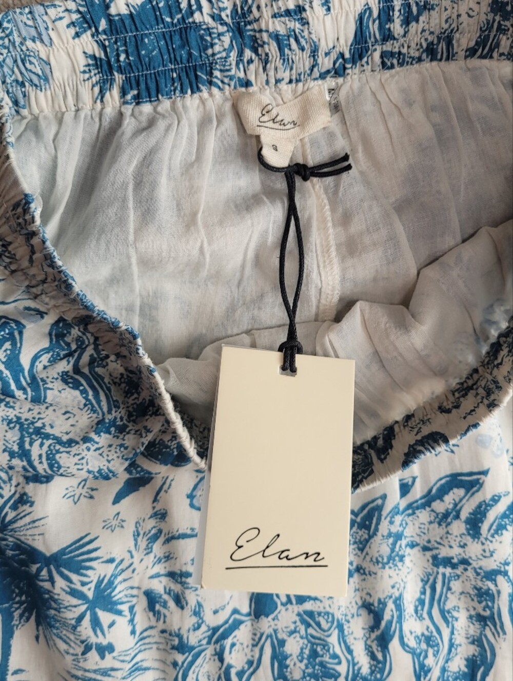 Elan Blue & White Tropical Floral Tiered Maxi Skirt 100% Cotton Elastic Waist S - Picture 4 of 8